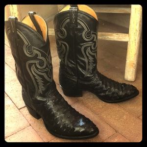 Tony Lama 12D Men’s Ostrich Cowboy Boots Black EUC